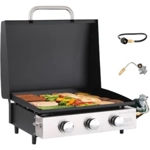 22 inch 3 Burner Portable Tabletop Griddle with Hood and Ceramic Coated Cast Iron Plate